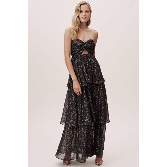Free People x Mestiza Brianna Metallic Strapless Ruffle Tiered Gown $795 Sz 10 - Picture 5 of 8